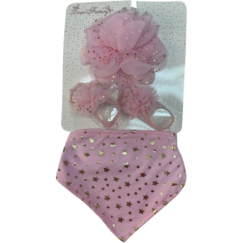 Bow Fancy Baby Girl 3 Piece Set Headband Booties Bandana